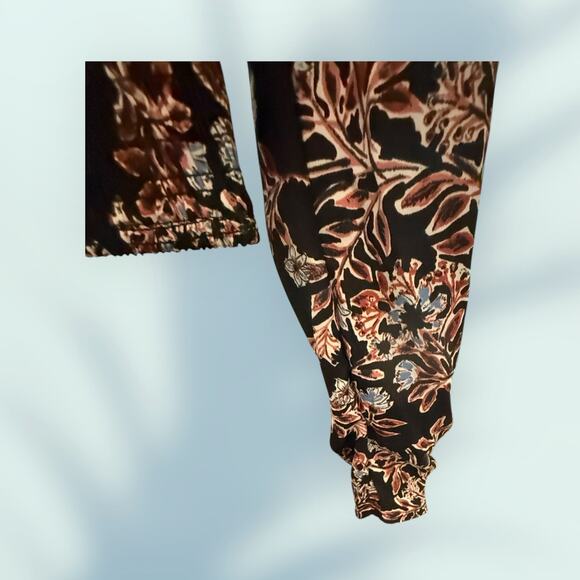 Free People Brown Leaf & Floral Pattern Smocked Waist Bank Blouse  XS - Picture 9 of 12